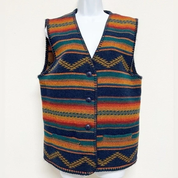 Signature Expressions Vintage Unisex Wool Blend Tribal Print Pocketed Vest Sz M - Picture 2 of 11